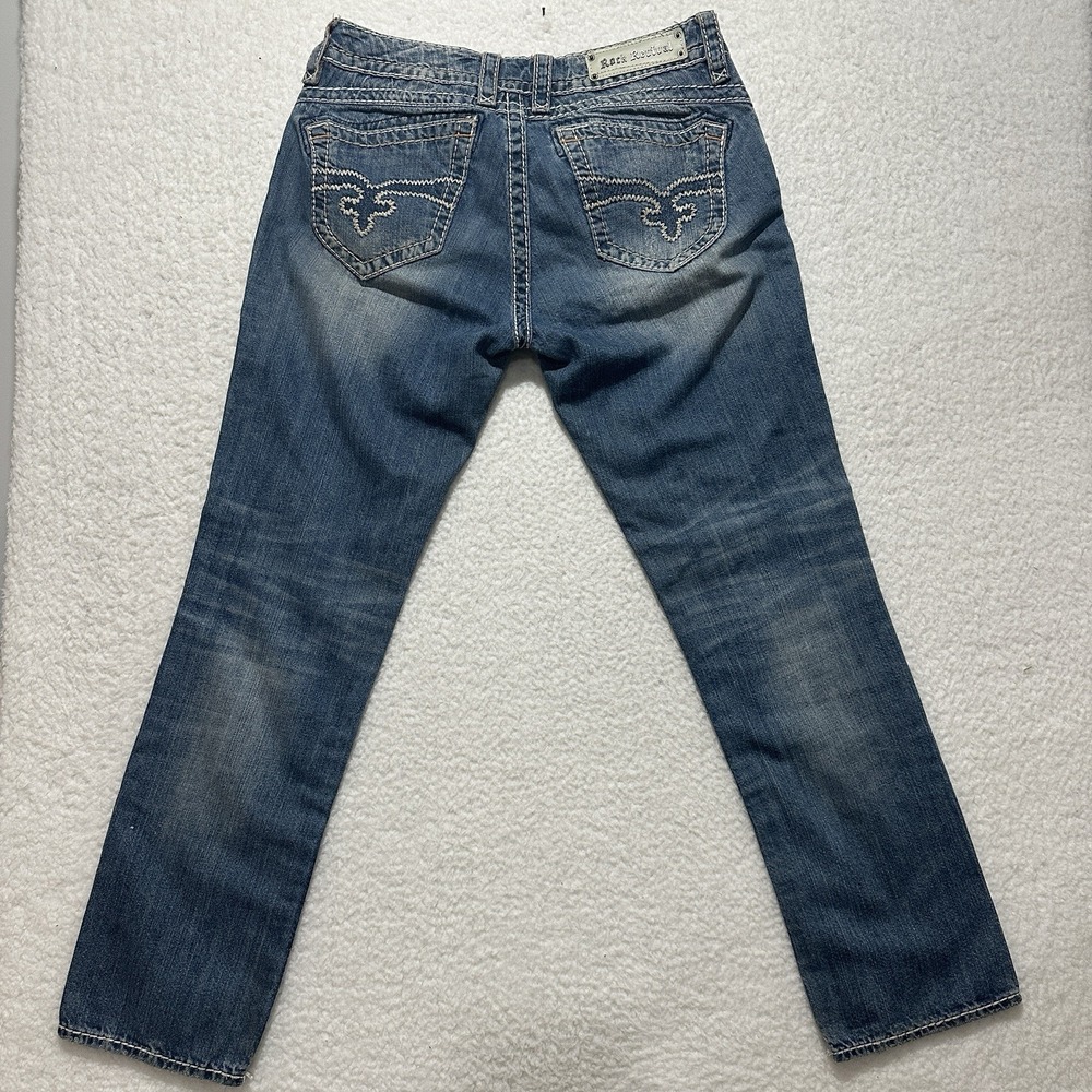 Rock Revival Amy Capri Blue Faded Denim Low-Rise Embroidered‎ Jeans Size 31X31